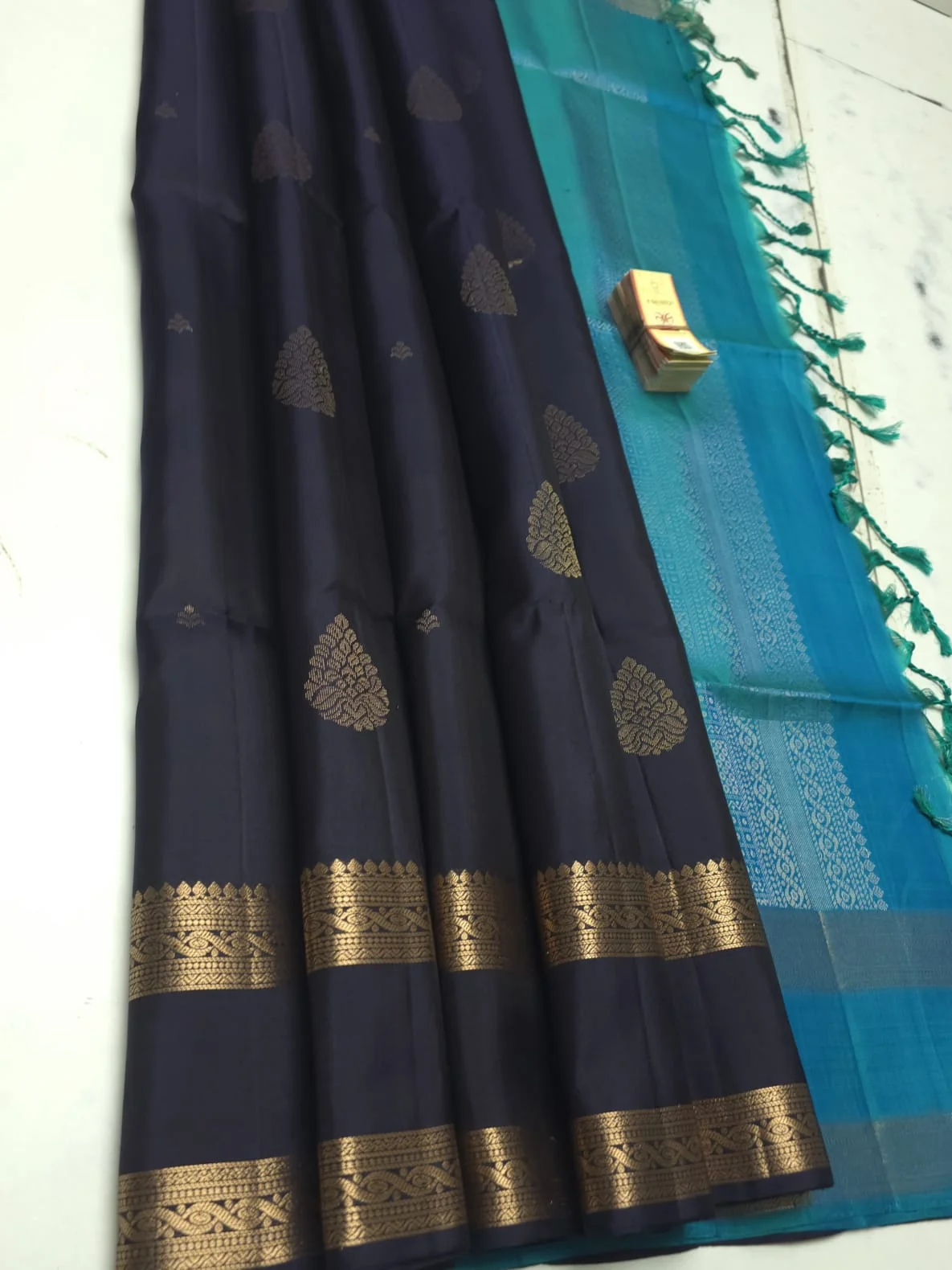 Dark Navy Blue Kanchi Handloom Soft Silk Saree